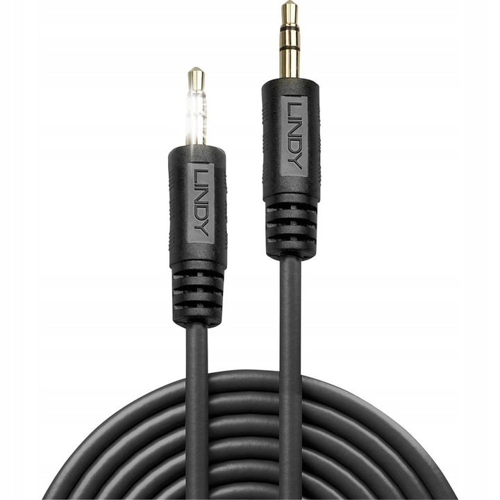Audio kábel, mini jack 3.5mm, Lindy, 20m, fekete, sztereó