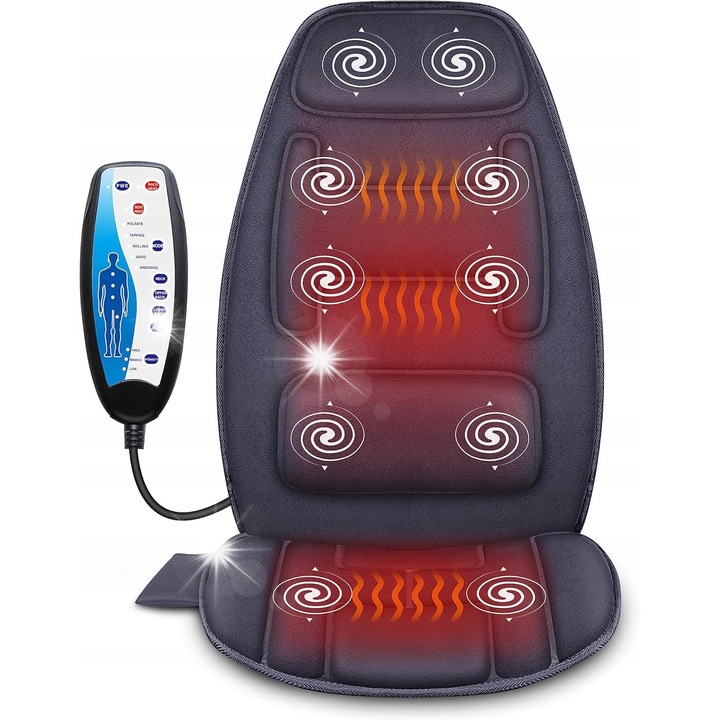 Вибрираща и загряваща масажна подложка Snailax, 10 мотора, 5 режима, 3 интензитета, мек материал, различни размери