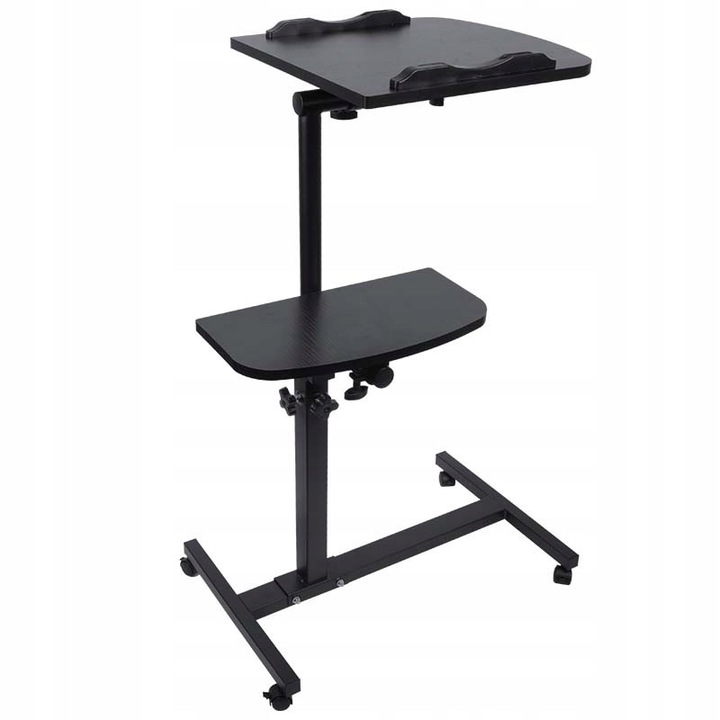 Masa reglabila pentru laptop, Light4Me, 40x40cm, negru, inaltime ajustabila 60-90cm, 4 roti cu blocare