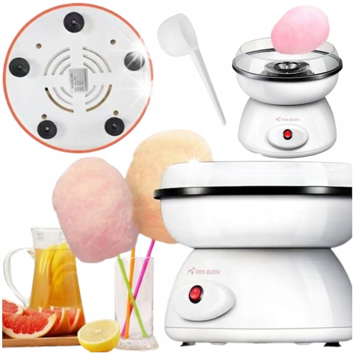 Masina de facut vata de zahar, set complet, alb, 500W, 17cm