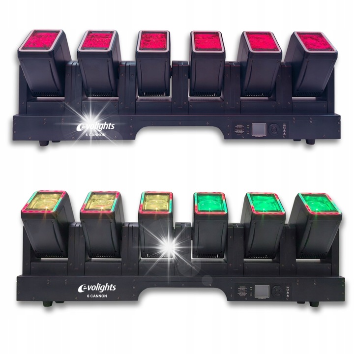Sistem de iluminat Evolights 6x 60W RGBW cu efect ring, 6 capete mobile, negru, 95x12,8x32,9cm