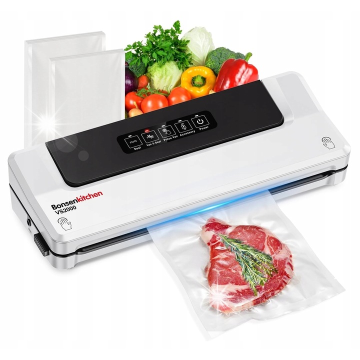 Zgrzewara prozonia Bonsenkitchen VS2000, 125W, argintie, set cu 4 pungi prozonite