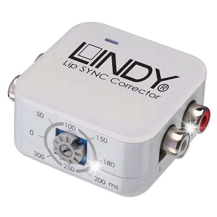 Lindy аналогов аудио синхронизатор, 300ms, бял, 46x46x23,5mm