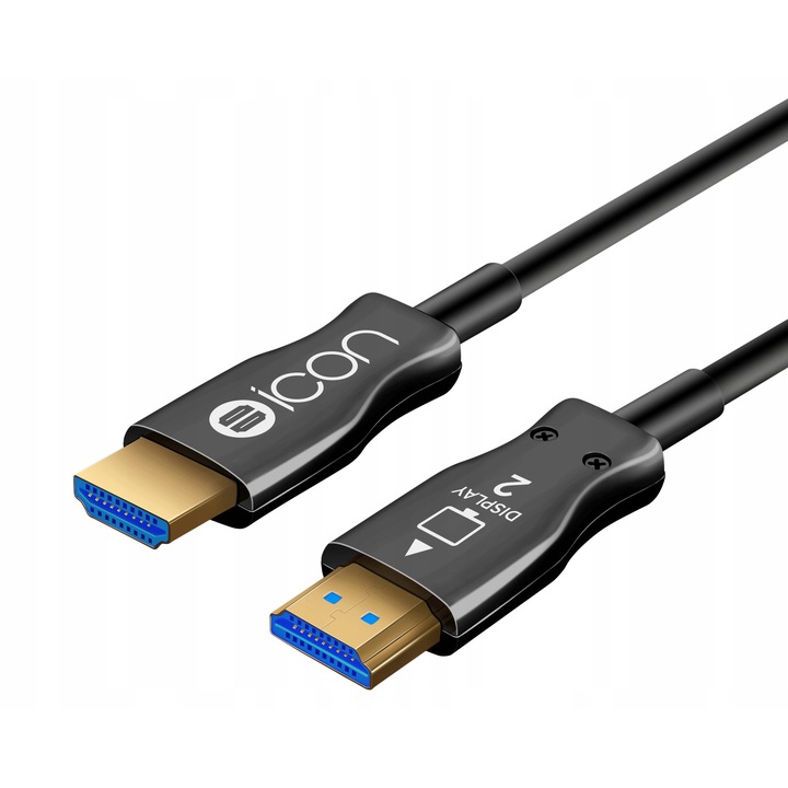 HDMI 4K 18Gbps кабели, Icon, активни, оптично влакно, 12м, черни
