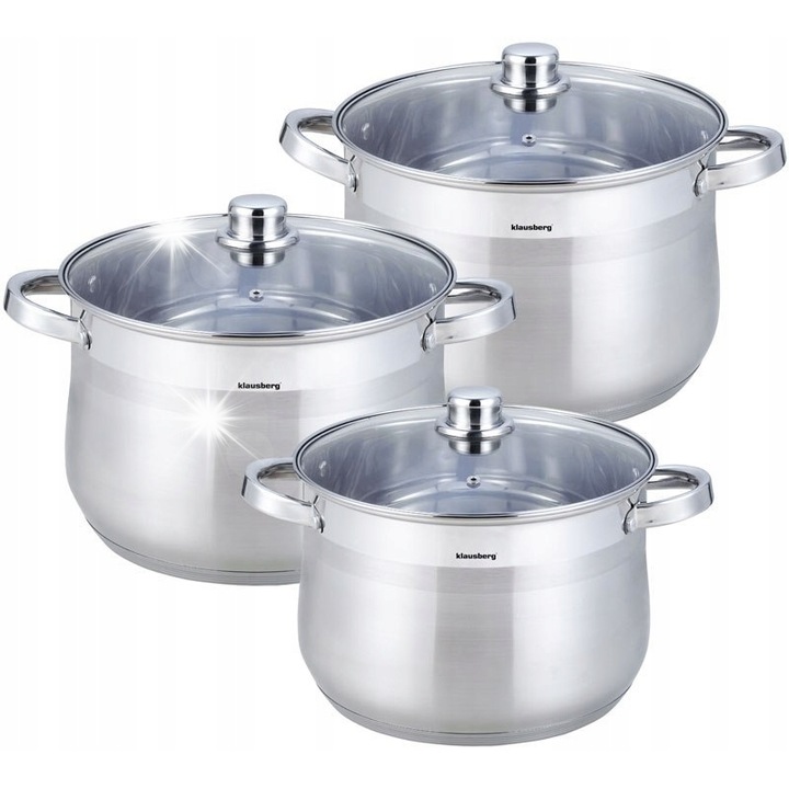 Комплект от 3 тенджери от неръждаема стомана Elitehoff, 1,8L, 2,5L, 3,4L, размери 16x10,5cm, 18x11,5cm, 20x12,5cm