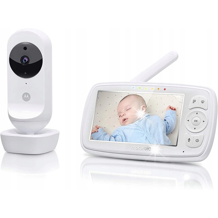 Monitor video bebelusi, Motorola, Niania electronica VM44, 4,3", alb, 1 camera