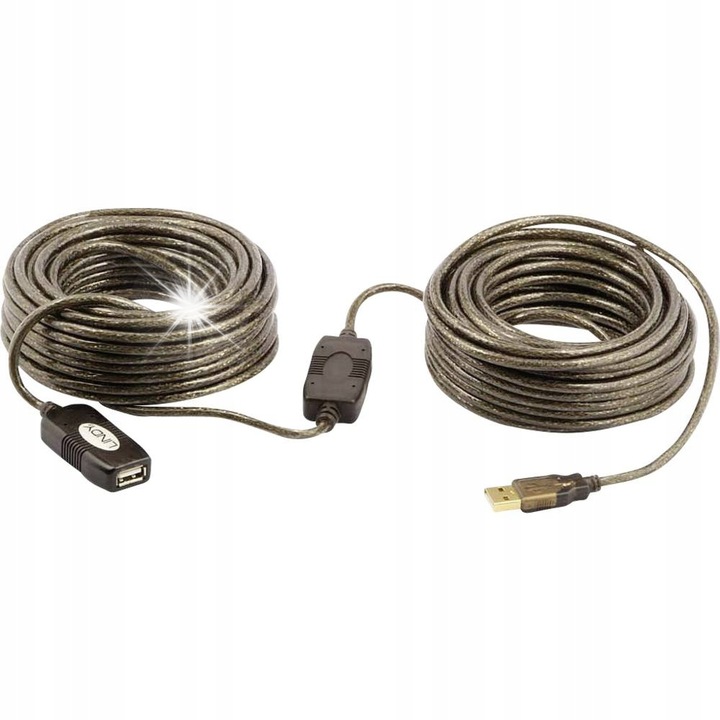 Активен USB 2.0 кабел Lindy, 20м, USB-A към USB-A, съвместим с Windows, Mac OS, Linux