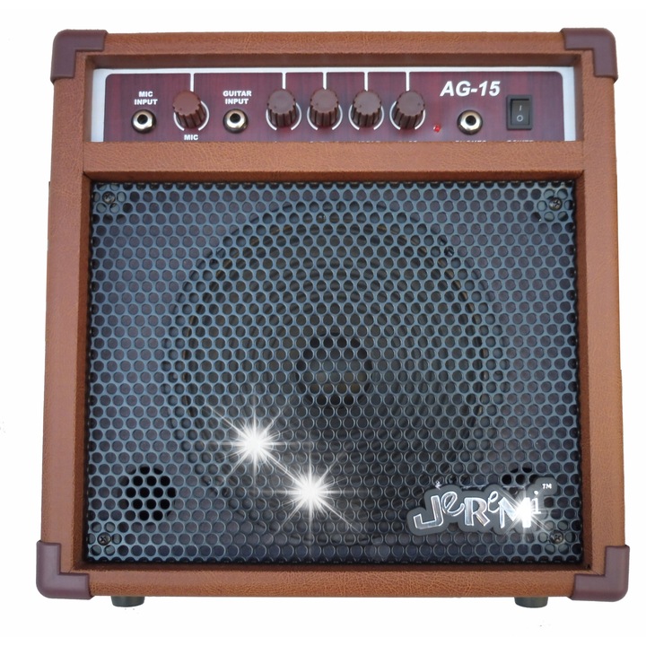 Amplificator pentru chitara acustica Jeremi AG-15, 15W, 8", culoare brown, dimensiuni 33,5x28,2x34,2cm