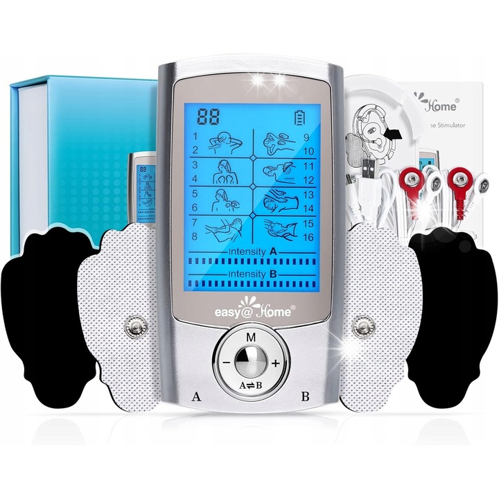 Масажен апарат, Easy@Home, електростимулатор TENS EMS, 16 режима, преносим, компактен