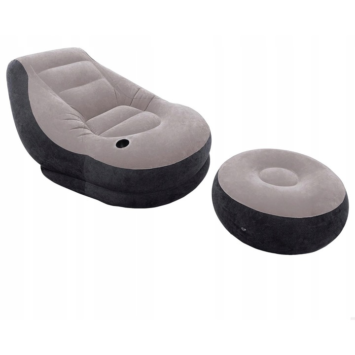 Sezlong gonflabil Intex, 130x99x76cm, waterproof, suport pentru bauturi, negru/gri