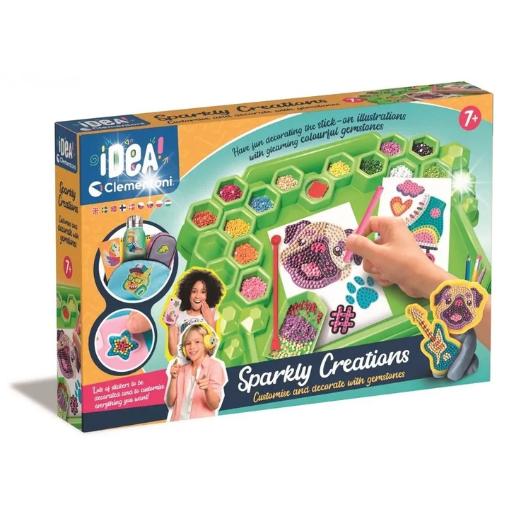 Комплект Декоративни Стикери Clementoni Idea Art Laboratorium Ozdob 3D, Многоцветни, 13 Торбички с Камъчета, Включва Глина
