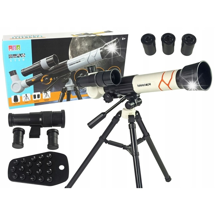 Telescop educational, Lean Toys, 65 mm, set cu stativ si accesorii, 540 mm, plastic