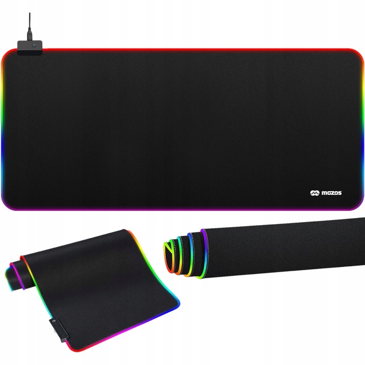Mousepad, Mozos, RGB LED, 90x40cm, XXL, negru