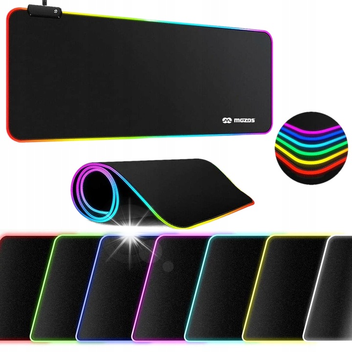 Mousepad, Mozos, RGB LED, 90x40cm, XXL, negru