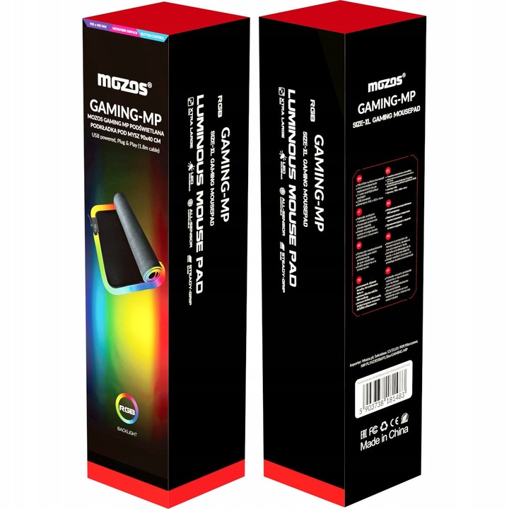 Mousepad gaming, Mozos, 90x40cm, LED RGB, XXL, negru