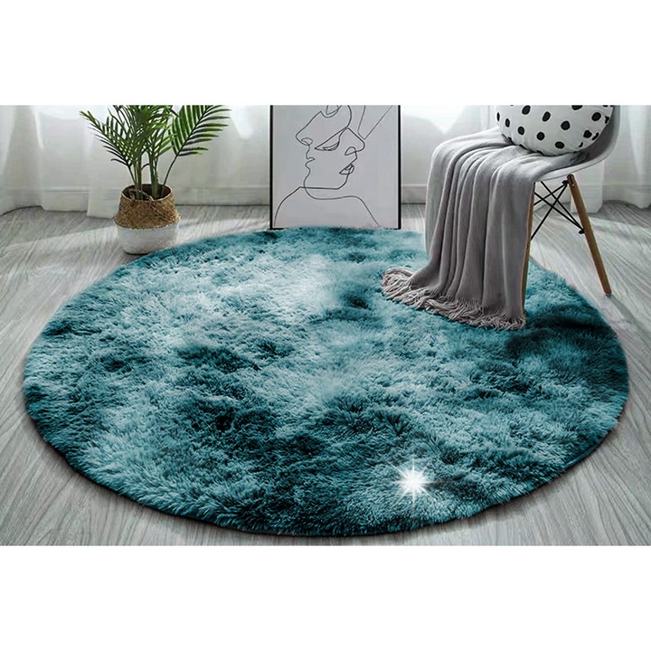 Килим Okraglet Shaggy Ombre Navy, 140x140 см, комплект
