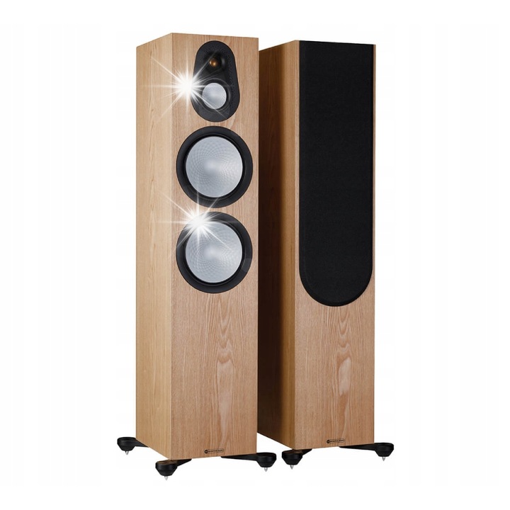 Boxe podea Monitor Audio Silver 500 7G, 3 cai, 2x 8" RST II woofer, tweeter C-CAM 25 mm cu UD Waveguide, 250 W RMS (recom. 80–250 W), Ash (nuc deschis), pereche, 1050x230x332 mm