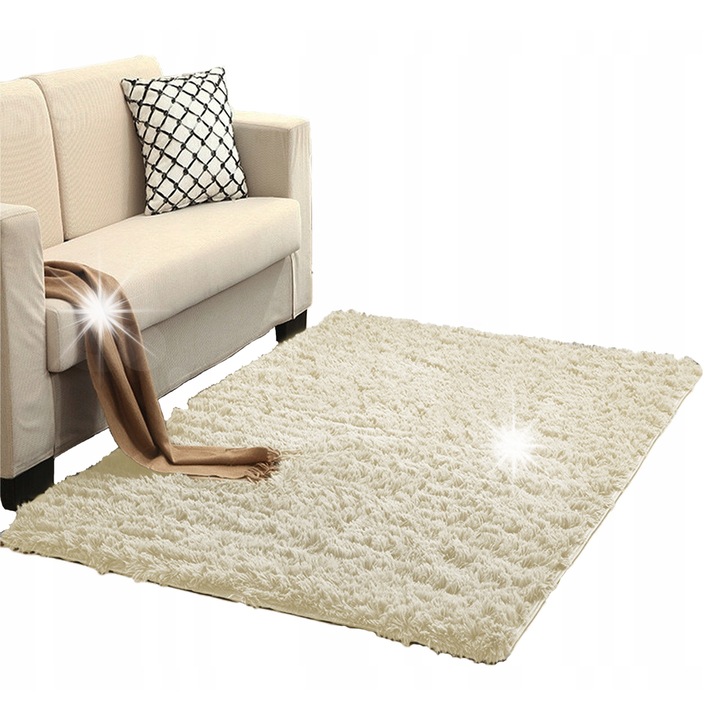 Covor Shaggy Strado 200x200 cm CreamBeige, moale, dens, pentru interior