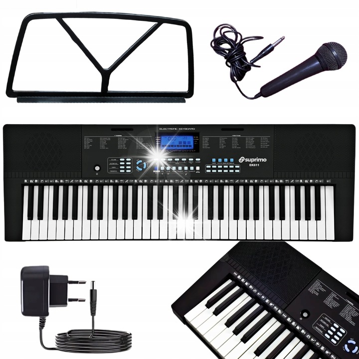 Orga Suprimo EK611, 61 clape, microfon, suport pentru partituri, negru, 83,5x28x8,5cm
