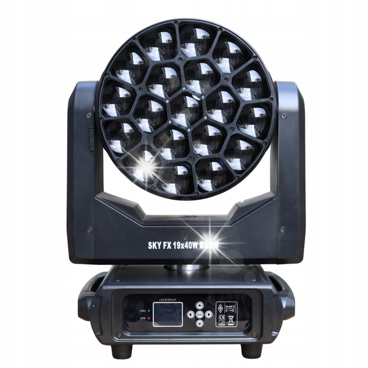 Glowa miscatoare LED DMX Light4Me Sky FX 19x40W RGBW, 4200 lx, electronic zoom 5-45, negru, 34x25x45cm