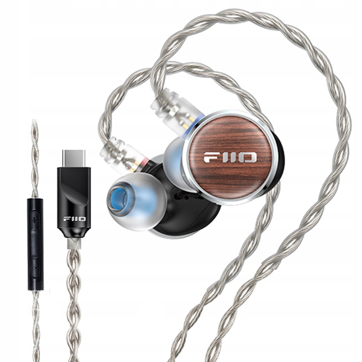 Casti in-ear FiiO FP3 TC planare 14,5 mm cu DAC USB-C detasabil, Hi-Res 384kHz/24bit, 0,78 mm 2-pin, impedanta 32 Ω, Black Walnut