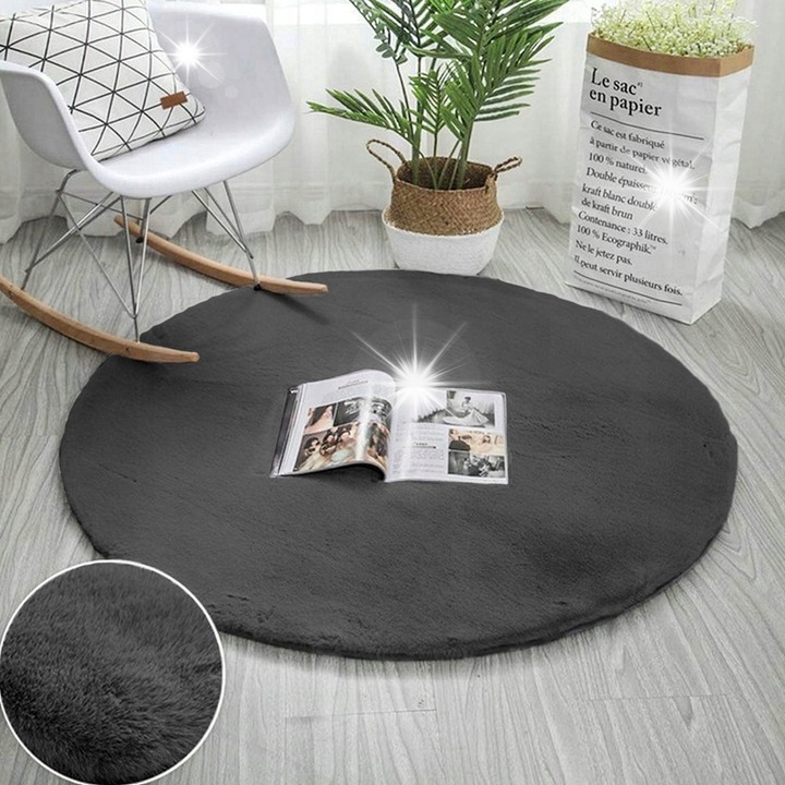 Strado Rabbit kerek szőnyeg 100x100cm sötétszürke, antiallergén anyag, puha és bolyhos