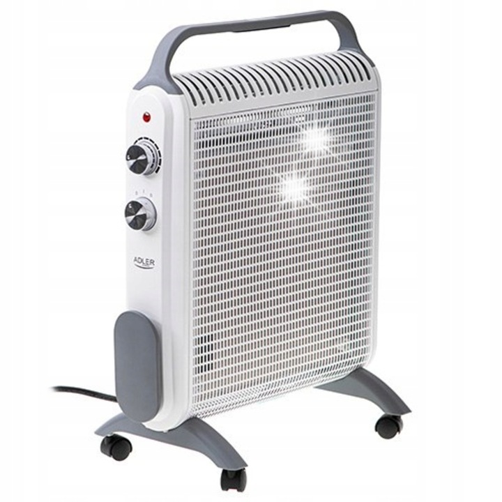 Convector electric Adler 7750, 1000W/2000W, termostat, gri/alb, 57,5x45x25,2cm