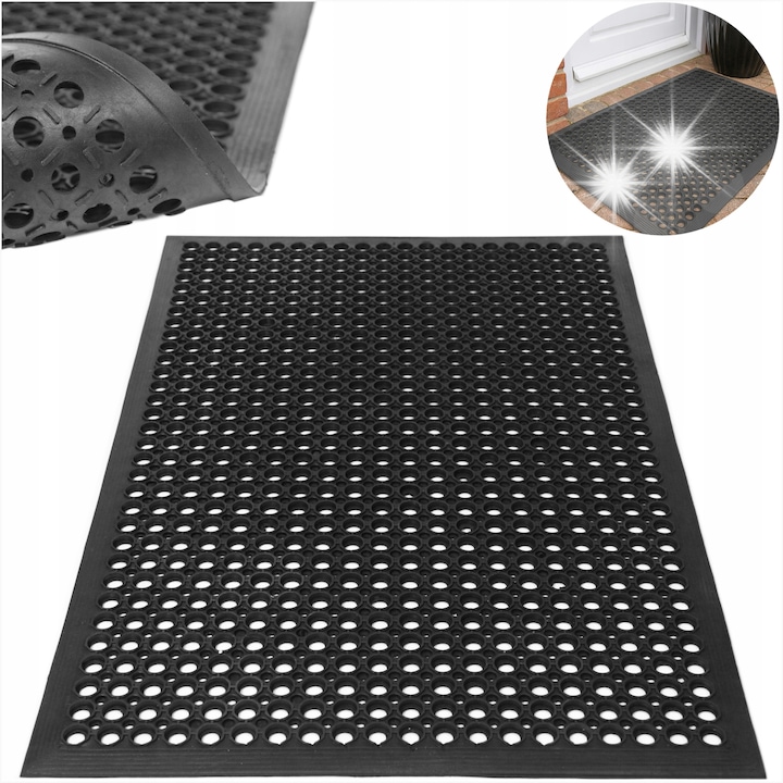 Covorase intrare, Strado, mata azurowa din cauciuc, 90x150cm, antiderapanta, rezistenta la intemperii, neagra