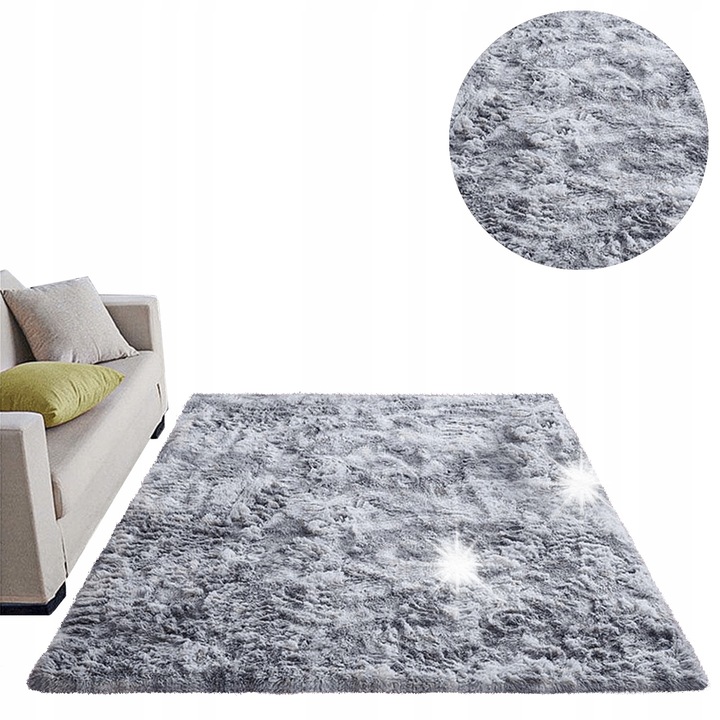 Килим Shaggy Strado Ombre 250x300cm, Сребрист, противоплъзгащ, 35мм дебелина, комплект