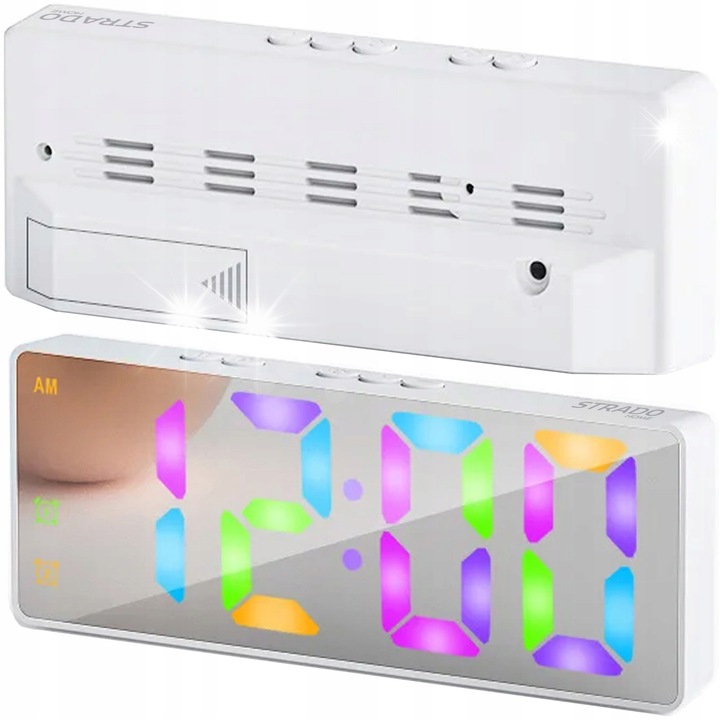 Strado dekoratív óra, digitális LED óra, fehér, 16x6,2x2,5cm, ébresztő funkció, 13 világítási szín