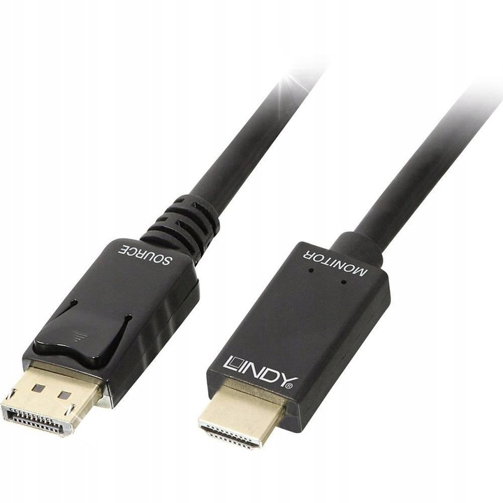 DisplayPort - HDMI adapterkábel, Lindy, 5m, 4K UHD, fekete
