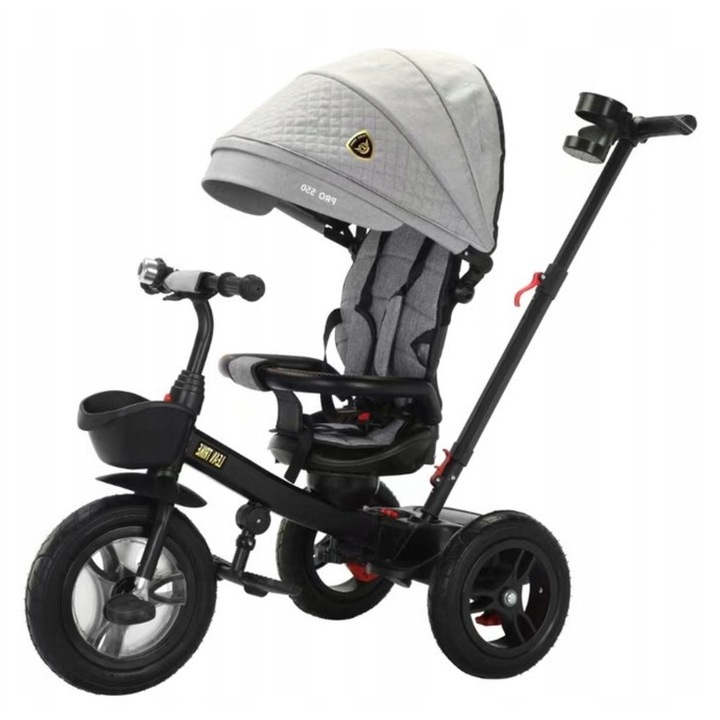 Триколка PRO550, Lean Toys, сива, 25см колела, 5 точков колан