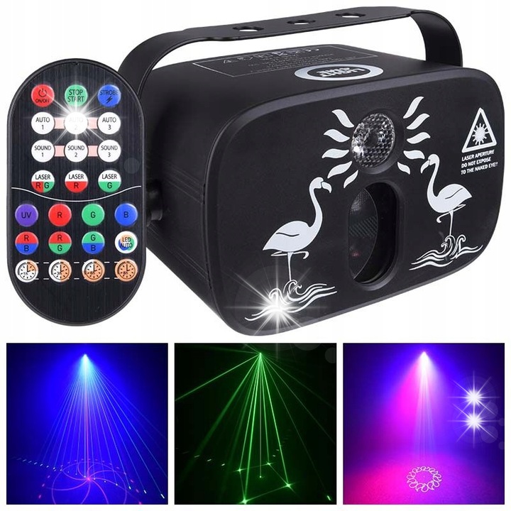 Echipament de lumini, Light4Me, Party Light 2, multiefect RGB cu laser, control de la distanta, Negru