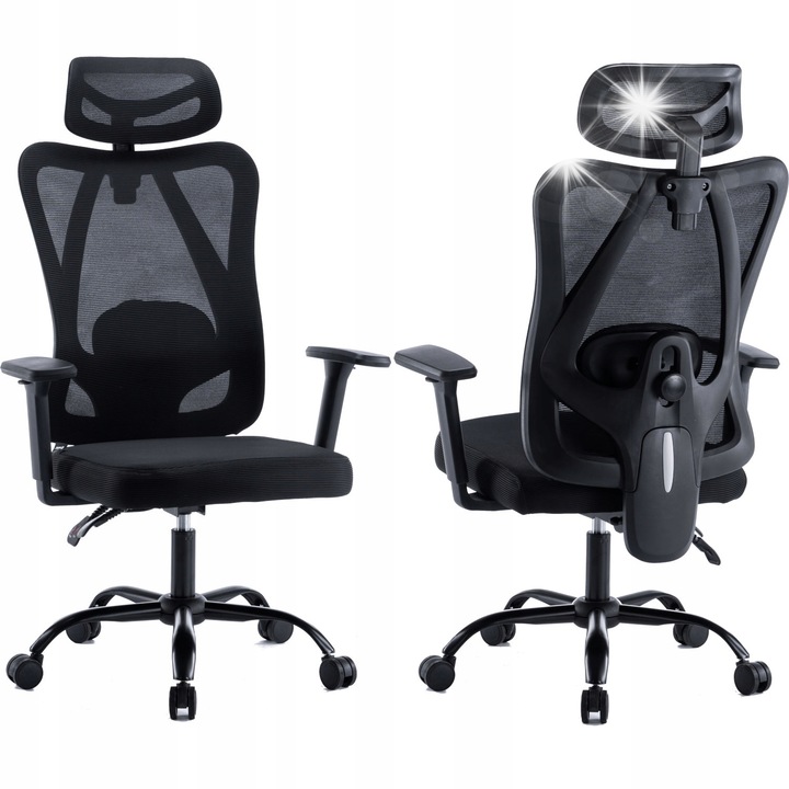 Ергономичен стол Mozos ERGO-X, регулируем, с опора за глава, 3D, черен, 640x640x1150~1250mm