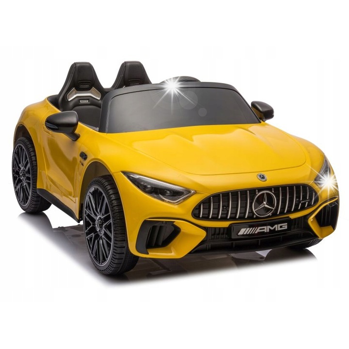 Електрическа кола Lean Toys Mercedes AMG SL63, лъскаво жълта, 124.5x74.5x49.5см, 2x200W, 24V7Ah
