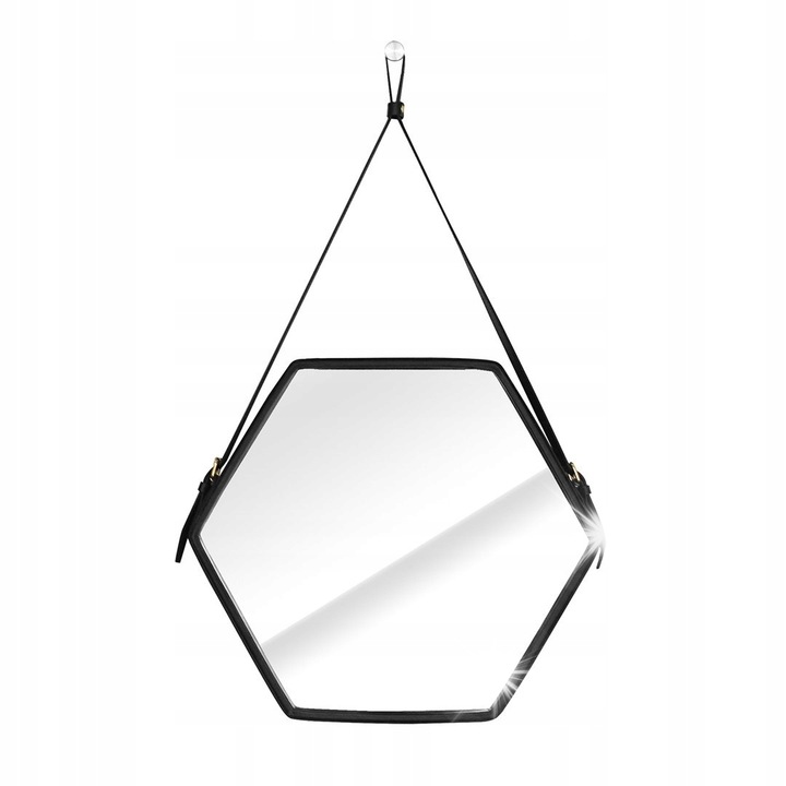 Homede hatszögletű dekoratív tükör, fekete, 54x47,5x3cm, parafa kerettel