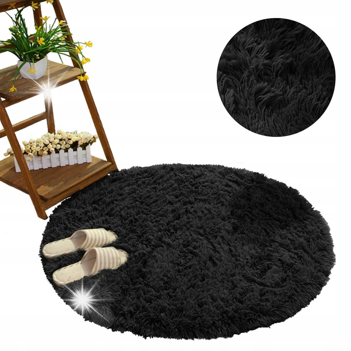 Кръгъл килим Shaggy, 80 см, BlackSky, противоплъзгащ, мек