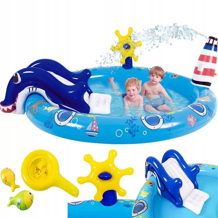 Jilong gyermekmedence, csúszdával és játékokkal, 203x154x64cm, többszínű