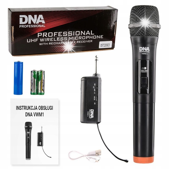 DNA VWM 1 vezeték nélküli mikrofon szett, UHF 220-280 MHz, dinamikus mikrofon, kompakt vevőegység, 2 db AA elem