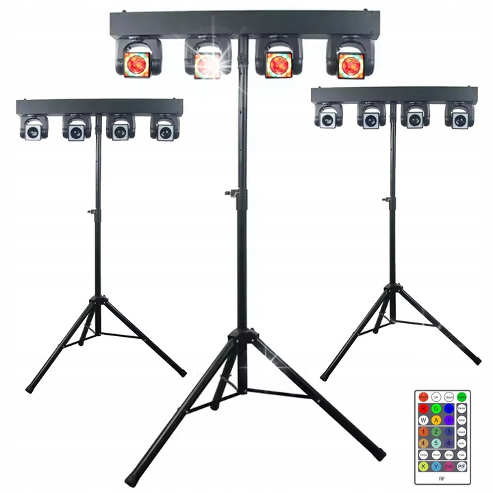 Set echipamente de lumini Light4Me MT BAR 2, 4x40W RGBW LED, efect ring 96x0,2W RGB LED, stativ 90-150cm, negru