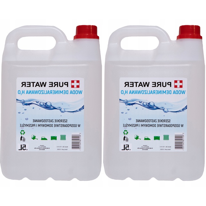 Apa distilata demineralizata, Chosa, Pure Chemicals, Puritate inalta, Conductivitate mica, Radiatoare auto, Umidificatoare, Productie cosmetice, Set 10L (2x5L)