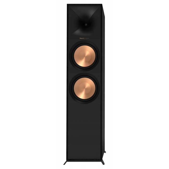 Coloana podea Klipsch R-800F (425392951) cu tuba Tractrix 90° x 90°, tweeter aluminiu LTS, 2 x woofer 8" cu membrana TCP cu aspect cupru, bass-reflex posterior, finisaj texturat negru, 1093 x 277 x 443 mm