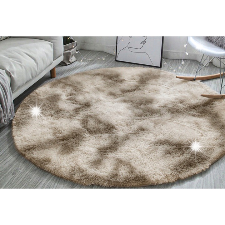 Covor Okragly Shaggy Strado Ombre Camel 160x160 cm, 3,5 cm grosime, design modern
