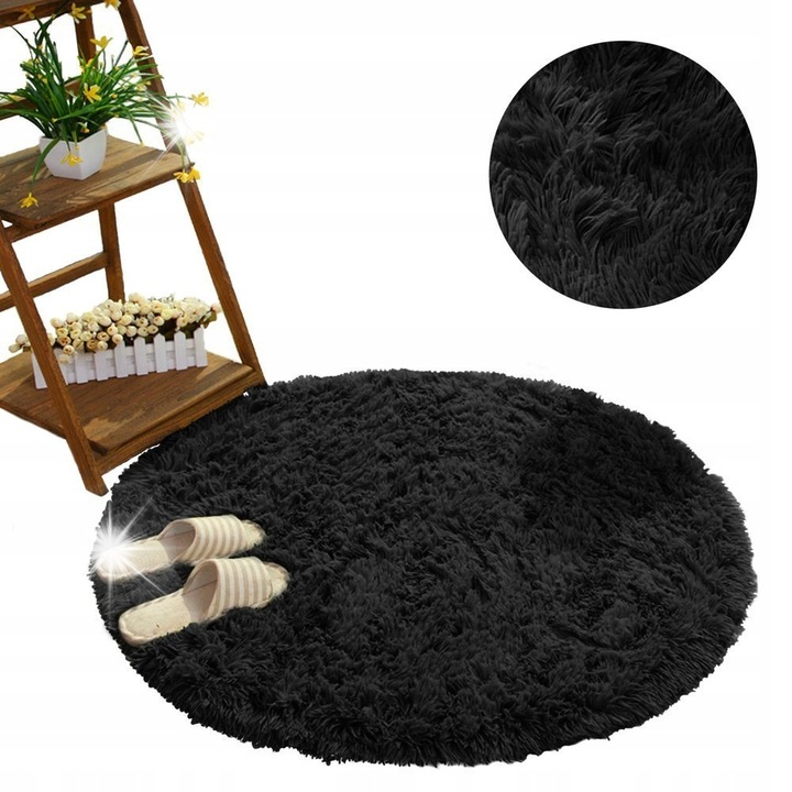 Кръгъл килим Shaggy, 140 см, BlackSky, противоплъзгащ, мек