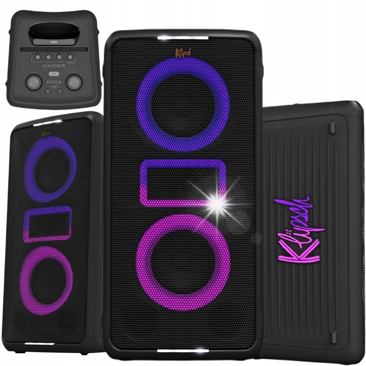 Boxa portabila de petrecere Klipsch Miami 425394290, Bluetooth 5.2, iluminare RGB, Ultra Bass, microfon inclus, 105 dB, IPX4, pana la 18 h, negru, 668 x 324 x 345 mm