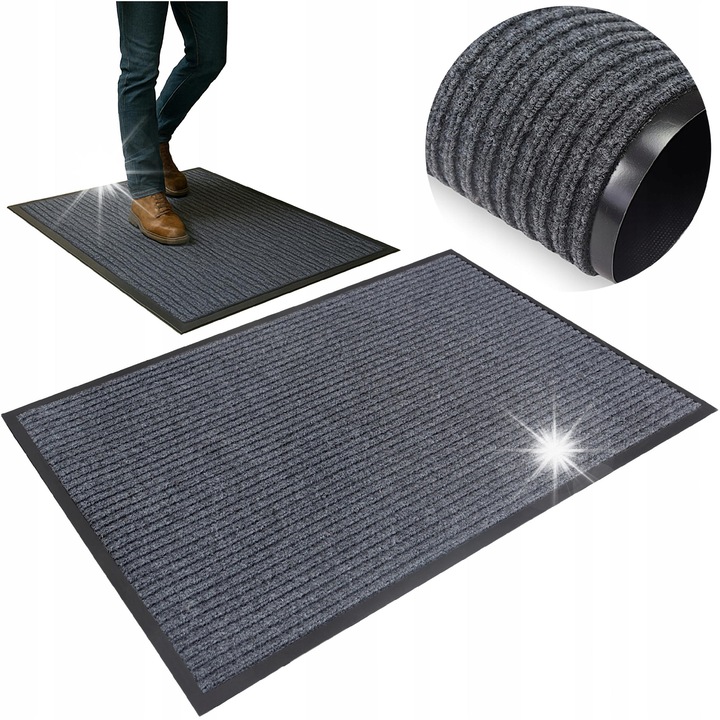 Strado bejárati szőnyeg, gumiszőnyeg, 60x90cm, csúszásgátló, szürke, vastag