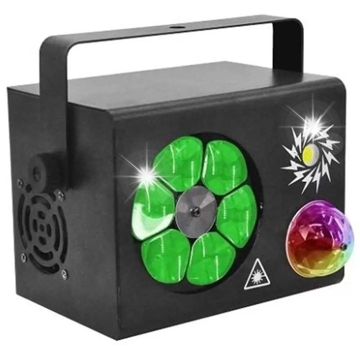 Light4Me Party Box világítástechnikai felszerelés, LED effektek, piros és zöld lézer, 18,5x17,5x13cm, komplett szett