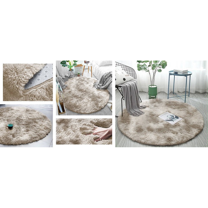 Килим Okraglet Shaggy Ombre Camel 150x150 см, 3,5 см дебелина, модерен дизайн