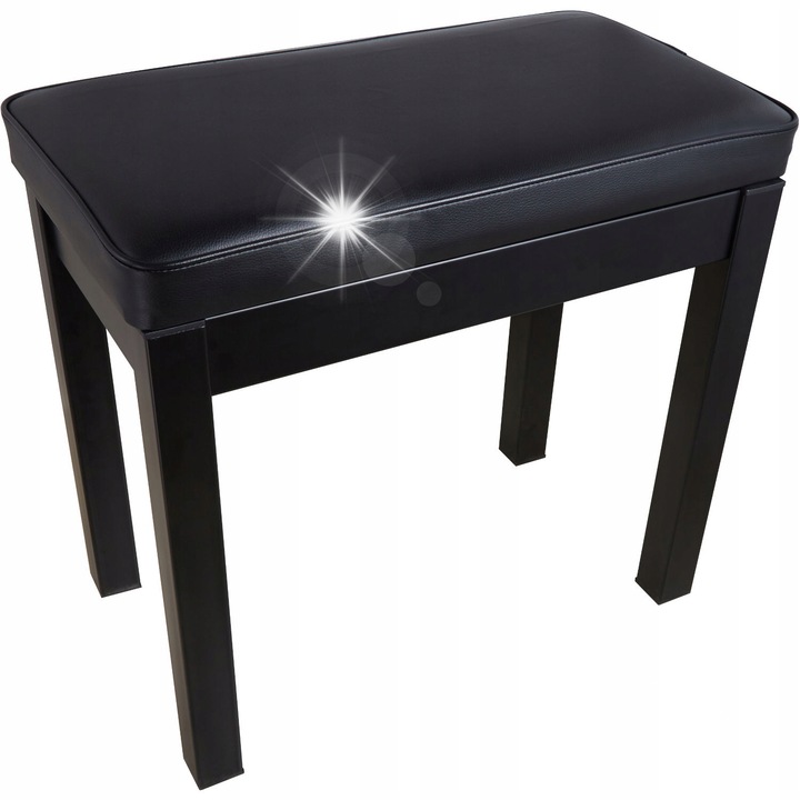 Banca pentru pian Mozos PB03, neagra, 53x30x49 cm, cu suport pentru 150 kg, cu compartiment de depozitare