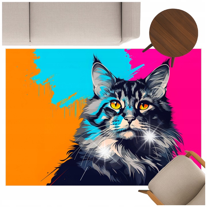 Covor 3D Strado MAIN COON 100x150 cm, modern, rezistent la uzura, antiderapant, multicolor
